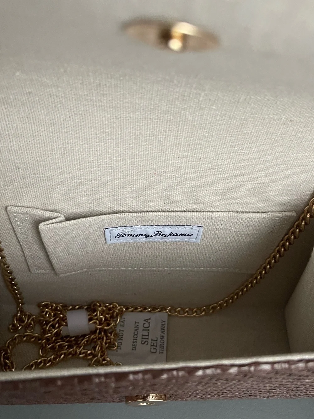 Tommy Bahama Woven Chocolate Brown Handbag  Bamboo Top Handles & GoldChain Strap